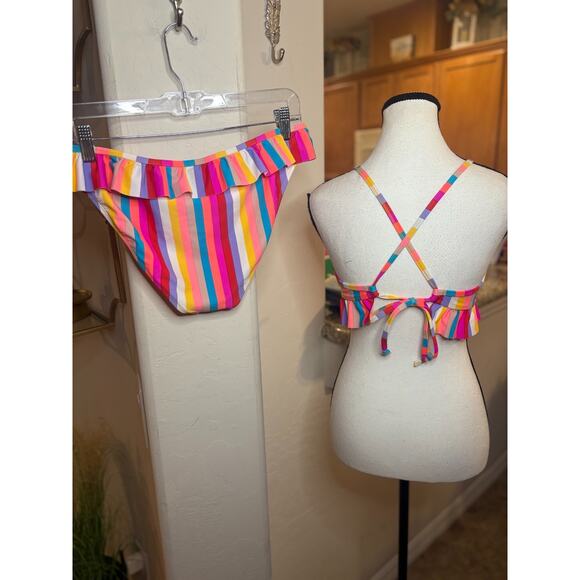 California Waves Swim California Waves Aruba Striped Ruffle Triangle Bikini XL - Picture 3 of 8